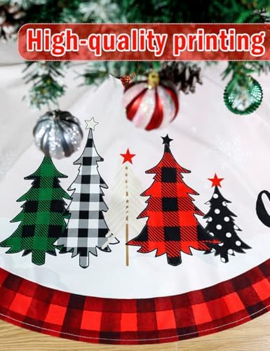 Multiwins Christmas Tree Skirt 48 Inch Red Rustic Xmas Tree Skirt with Snowflake, Black Red Buffalo Plaid Christmas Tree Skirt Ornaments for Merry Christmas Holiday Party Decorations Indoor Outdoor - Image 5