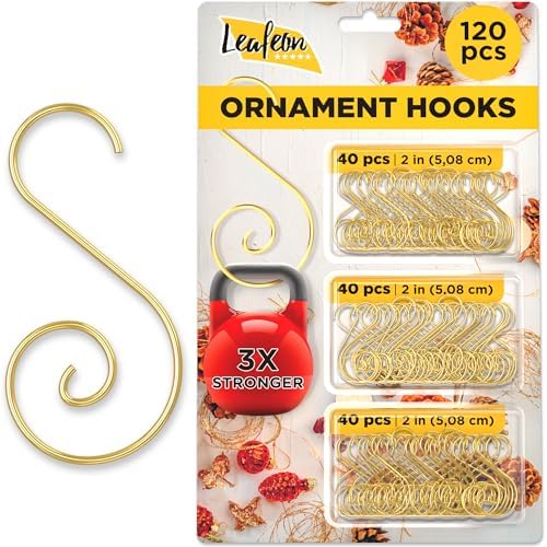 120 pcs Christmas S-Shaped Ornament Hooks - Perfect Ornament Hooks for Christmas Tree Decoration (Gold) by Leafeon