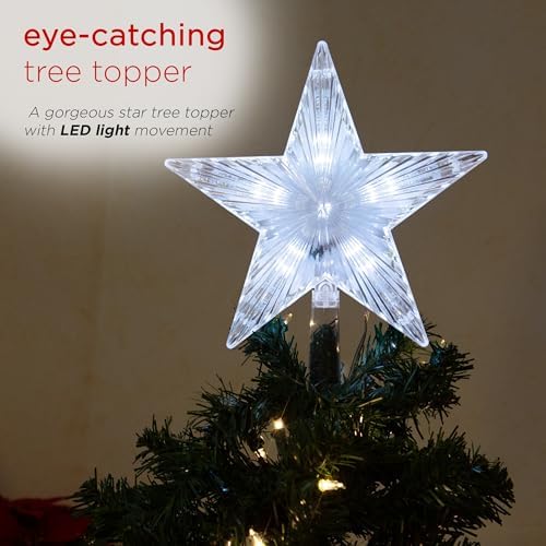 Alpine Corporation 8" H Flashing 5-Point Star Tree Topper with 31 Cool White LED Lights, Christmas Decoration - Image 3