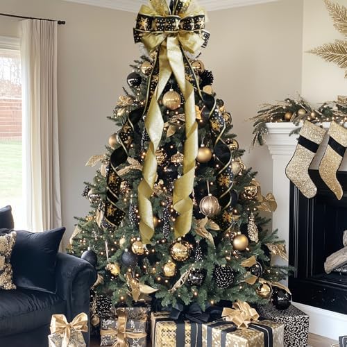 Large Christmas Tree Topper Bow 52x13 Inch, Pre-Tied Wired Wreath Ribbon - Image 7