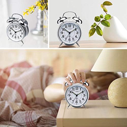 Peakeep Retro 4.5 inches Battery Operated Twin Bell Loud Alarm Clock | for Heavy Sleepers Adults, Old Fashioned Back to 80?€?s for Bedroom Desk Living Room Kids' Room Decoration (Silver) - Image 5