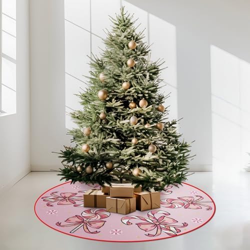 Christmas Tree Skirt Pink Tree Skirts Candy Cane Decorations Xmas Tree Skirt Tree Mat 36 Inch Winter Christmas Decor for Home - Image 4