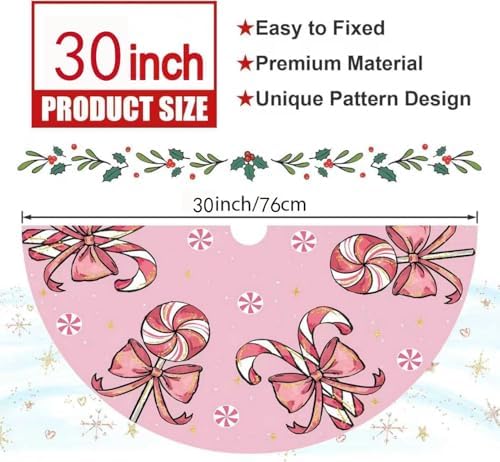 Christmas Tree Skirt Pink Tree Skirts Candy Cane Decorations Xmas Tree Skirt Tree Mat 30 Inch Winter Christmas Decor for Home - Image 3