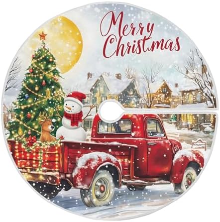 Red Truck Snowman Christmas Tree Skirt Small Xmas Tree Skirts Decorations 36 in Burlap Tree Mat Cover for 4 ft Trees Holiday Party by BOENLE-WELCOMEYOURCOMING