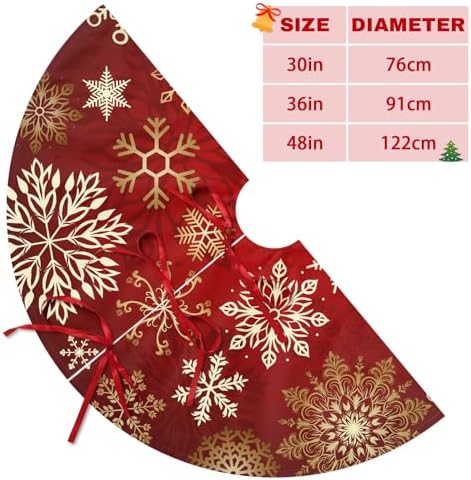 30 Inch Snowflakes Christmas Tree Skirt Red White and Gold Trees Skirt Winter Holiday Xmas Trees Skirts Mat Decor for New Year Festive Farmhouse Party Decorations - Image 6