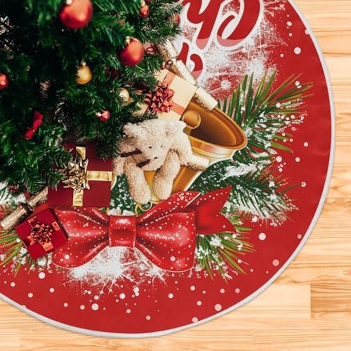 Christmas Bells Bow Christmas Tree Skirt Large Xmas Tree Skirts Decorations 48 in Burlap Tree Mat Cover for 4 ft Trees Holiday Party - Image 5