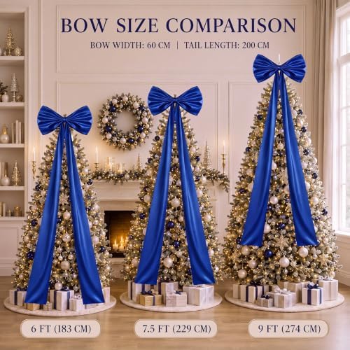 Daifunli 24 x 79 Inches Giant Satin Bow Christmas Tree Topper,Royal Blue - Image 3