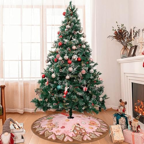Candy Gingerbread Man Christmas Tree Skirt - Plush Polyester Mat Resistant with 3 Red Ties for Xmas, Halloween Decorations, Party Decor 48" - Image 2