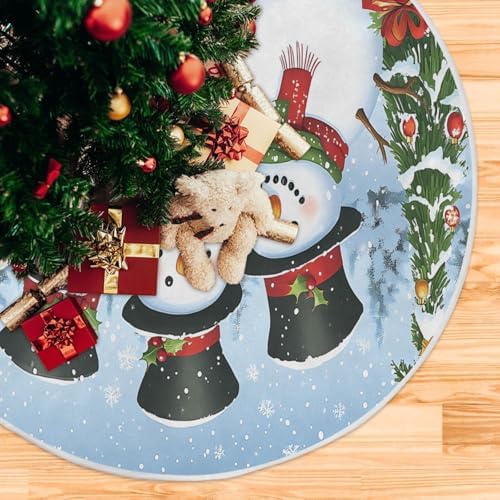 Christmas Trees Snowman Christmas Tree Skirt Large Xmas Tree Skirts Decorations 48 in Burlap Tree Mat Cover for 4 ft Trees Holiday Party - Image 5