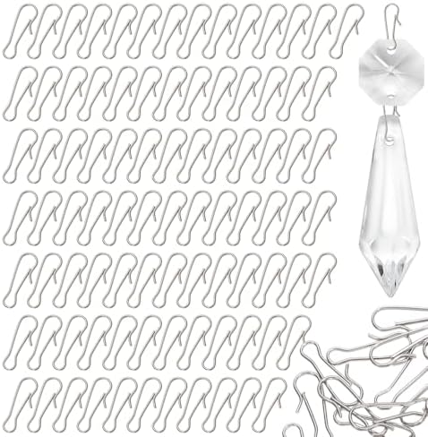M METERXITY 50 Pack Hook Chandelier Crystal Hooks, 1.18 x 0.35 Inch Connector Clips Pins for Fasten Connecting Crystal DIY, Suncatcher, Chandelier, Ceiling Light Parts [304 Stainless Steel] by MMETERXITY