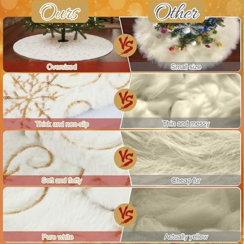 Libima Faux Fur Christmas Tree Skirt, White, 84 Inch - Image 5