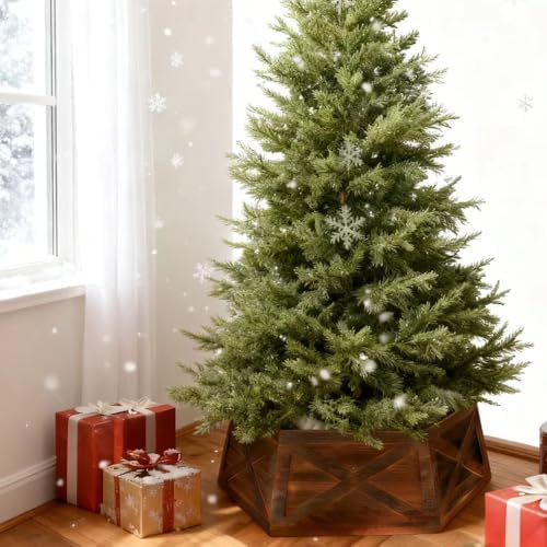 [2025 New] Natural Wood Christmas Tree Collar Stand for Real Trees up to 7.5ft, Durable Tree Base Cover with Easy Installation, Home Holiday Christmas Decoration (Dark Brown, D-27 Inch) - Image 6