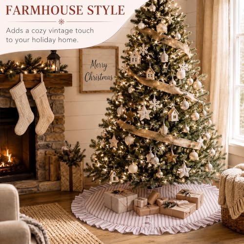 Sosation 60 Inch Vintage Christmas Tree Skirt Red White Striped - Image 5