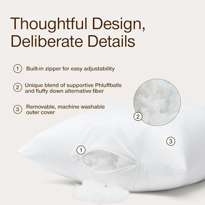 Coop Home Goods Essence Adjustable Throw Pillow Inserts 18x18, Set of 2, Adjustable Down Alternative Cushions for Couch, Bed, or Chair, Decorative Square Pillows for Living Room, Oeko-Tex Certified