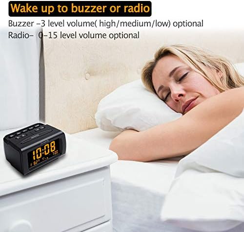 DreamSky Alarm Clock Radio for Bedrooms with Battery Backup | Large Numbers with Dimmer Wheel, USB Port, Bedside Digital FM Radio with Sleep Timer, Temperature, Adjustable Volume, Snooze - Image 4