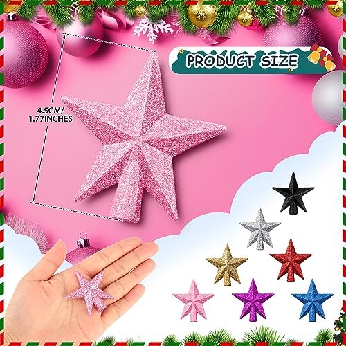 Hanaive Christmas Tree Topper Mini Star Small,Pink,1.77 Inch,Glitter - Image 2