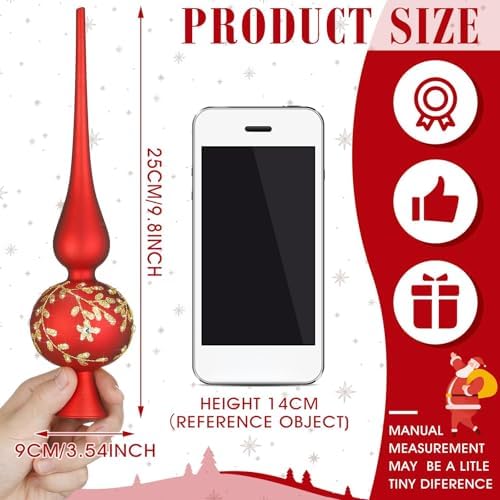Gejoy Mercury Glass Christmas Finials Tree Topper Red Ornaments - Image 2