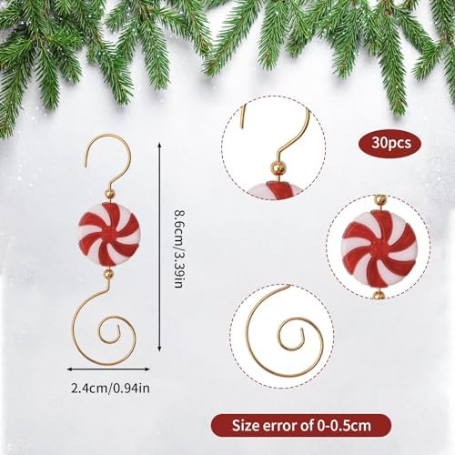 INCREWAY 30pcs Christmas Ornament Hooks, S-Shaped Hangers, Christmas Decoration Hanger, Metal Hooks with Crystal, Lollipop Decor Hooks - Image 2