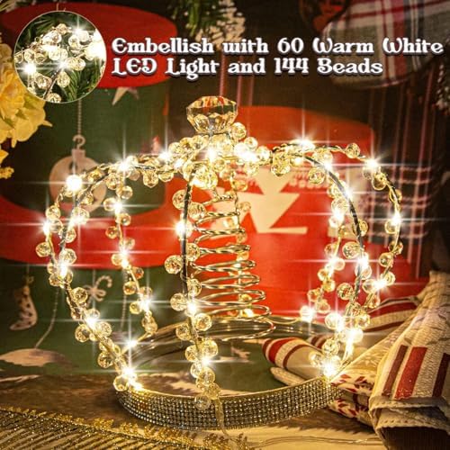 LAWOHO Christmas Tree Topper Star, Jeweled Crown with 60 Warm White LED USB Lighted Tree Topper, Xmas Tree Decor with Remote Control 8 Lighting Mode, Timer, Dimmer for Christmas Tree Ornament（Silver） - Image 3