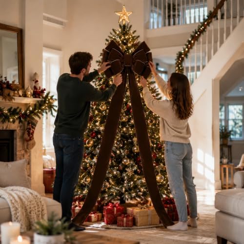 Norme 1 Pcs Brown Extra Large Christmas Tree Topper Bow Decor - Image 5