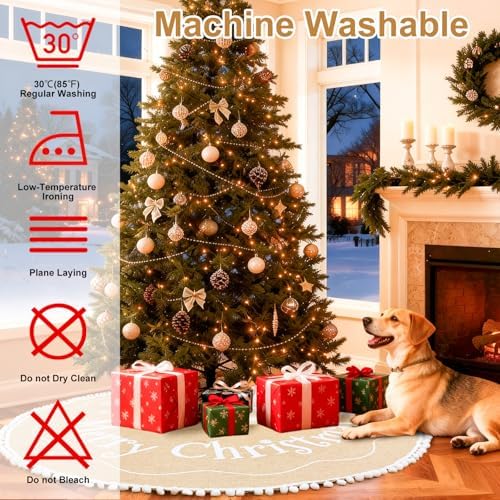AerWo 72 inch Extra Large Christmas Tree Skirt, Rustic Burlap Tree Skirt Vintage Xmas Cover for Christmas Party Mat Indoor Outdoor Fall Holiday Family Winter Farmhouse Decorations - Image 4