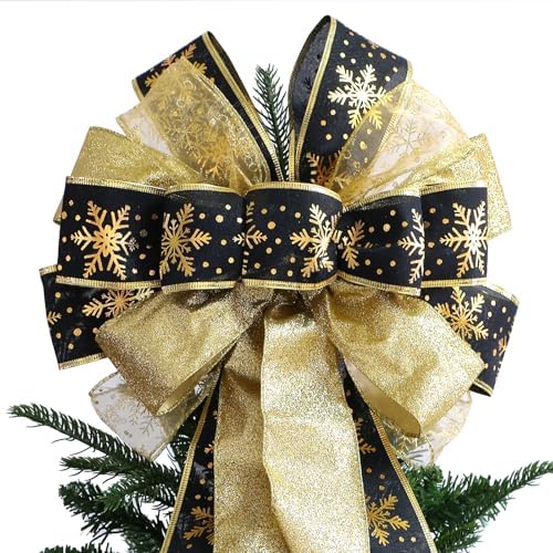 Large Christmas Tree Topper Bow 52x13 Inch, Pre-Tied Wired Wreath Ribbon by Montekin
