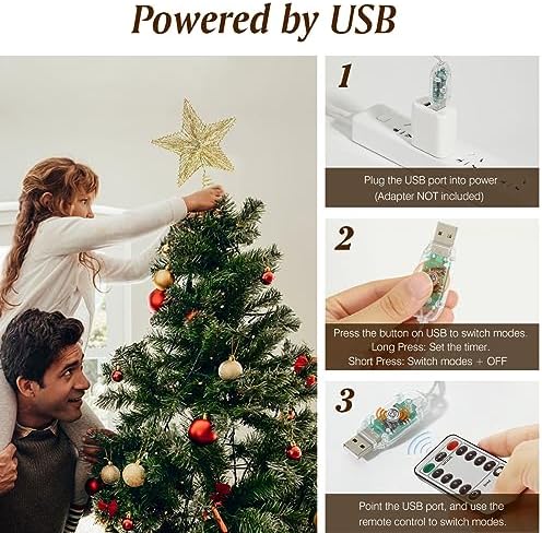 Lewondr Lighted Christmas Star Tree Topper with Remote & Timer, Shiny Gold - Image 5
