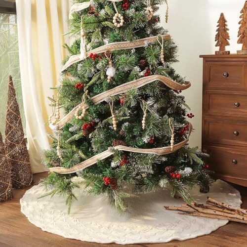 48 inch Christmas Tree Skirt: Crossed Edge Knit Tree Skirt for 7.5ft Tree, Cream White Tree Skirt, Vintage Tree Skirts, Rustic Farmhouse Christmas Decorations - Image 4