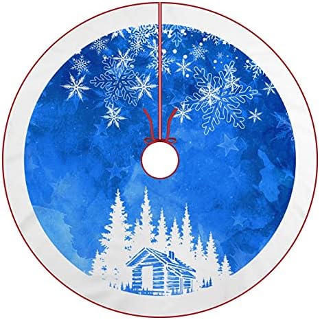 48 Inches Blue Christmas Tree Skirt Rustic Thick Xmas Tree Skirt with Snowflake Winter Happy New Year Decoration for Home Holiday Party - Image 2