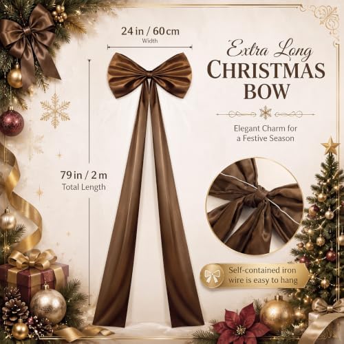 Daifunli 24 x 79 Inches Giant Satin Bow Christmas Tree Topper,Brown - Image 2
