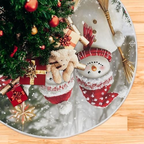 Family Snowmen Christmas Tree Skirt Small Xmas Tree Skirts Decorations 36 in Burlap Tree Mat Cover for 4 ft Trees Holiday Party - Image 5