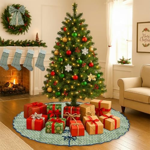 Ridhi Basil Green Hand Block Print Cotton Christmas Tree Skirt 70 Inch - Image 2