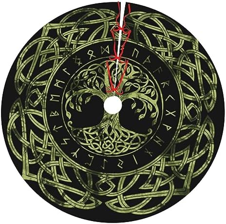 Life of Tree Viking Celts Pagan Wicca 36 Inch Christmas Tree Skirt Carpet Mat Funny Party Decor Supplies for Xmas Halloween Decorations Occasion Ornament by LUMANSITTER