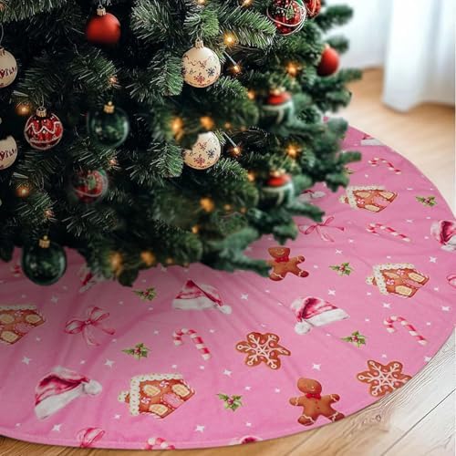 48 Inch Christmas Tree Skirt Mat Short Plush Pink Xmas Tree Skirts for Indoor Outdoor Christmas Tree Decoration(Pink Xmas Elements) by BnhjsdwTablecloth