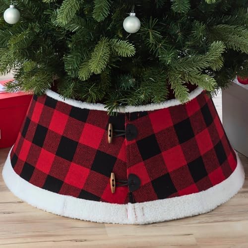 New Traditions - Buffalo Check Stand Band Christmas Tree Collar with Toggle - Black/Red by NewTraditionsSimplifyYourHoliday