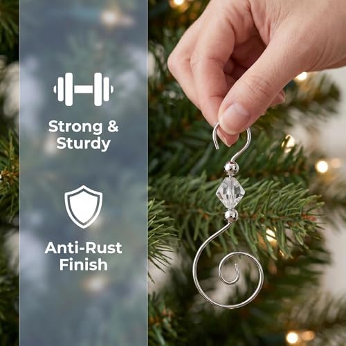 30 PCS Christmas Ornament Hooks, S-Shaped Silver Metal Wire Hangers with Crystal Beads ?€? for Tree Decor, Suncatcher, Party Crafts - Image 4