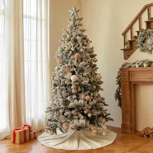 48 inches White Knitted Christmas Tree Skirt - Image 5