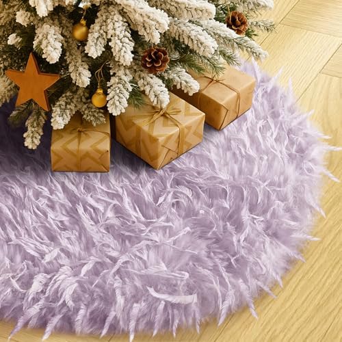 Purple Plush Christmas Tree Skirt Soft Fluffy Faux Fur Xmas Tree Skirt 24 Inch for Christmas Holiday Party Decorations by Amidaky