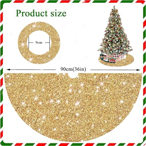 36 Inch Christmas Tree Skirt Gold Sparkly Sequins Christmas Tree Skirt Soft Velvet Xmas Tree Skirt Unique Christmas Decor for All Seasons Round Sequined Tree Blanket Shiny Gold Christmas Tree Base - Image 2