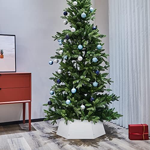 FORUP Metal Christmas Tree Ring, Christmas Tree Collar with Printed Snowflake, Christmas Tree Skirt Base Stand for Christmas Decorations (Cream White) - Image 3