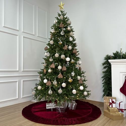 Ruffled Velvet Christmas Tree Skirt with Foam Padding, Nylon Backing and Lace-Up Tie Closure (Burgundy, 72-Inch) - Image 5