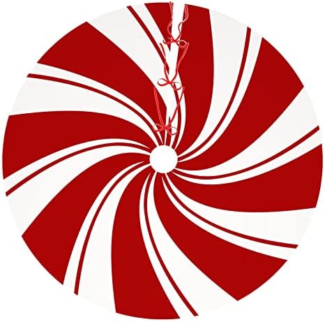 36 Inch Red Swirl Christmas Tree Skirt Sweet Candy Cane Red and White Ornaments Home Party Decoration by AJIIUSV