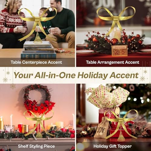 HUTHDAK Large Gold Bow Christmas Tree Topper,9.4 Inch Metal Tree Topper,Gold Bow Christmas Decorations for Xmas Home Decor Holiday Party Indoor Outdoor Shop Office - Image 6