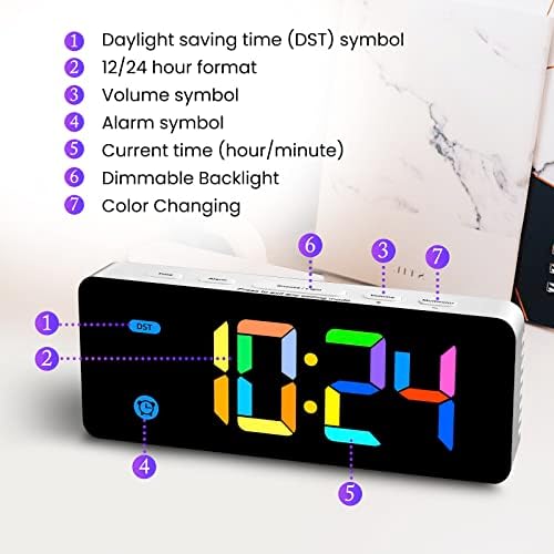 HODIK Alarm Clock for Kids -Digital Clock with 7 Color, 4 Dimmable Backlight & 3 Adjustable Volumes, 12/24 Hour, Snooze, Small Clocks for Classroom Bedroom - Image 5