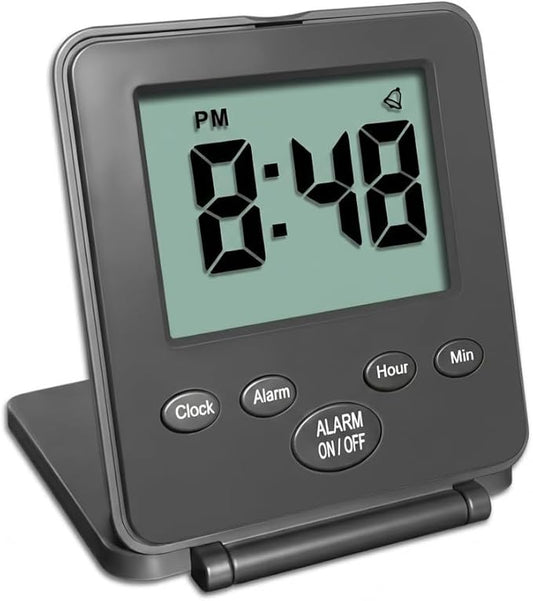 Digital Travel Alarm Clock - No Bells, No Whistles, Simple Basic Operation, Loud Alarm, Snooze, Small and Light, ON/Off Switch, 2 AAA Battery Powered, Black by Travelwey