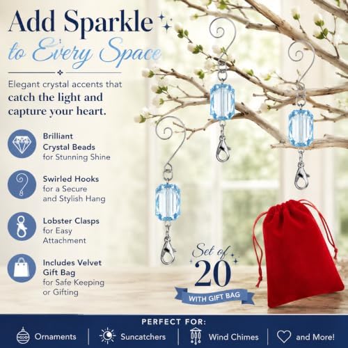 Christmas Ornament Hooks, Light Blue Acrylic Jewel Ornament Hangers with Silver Wire, Decorative Tree Hooks with Storage Bag, Pack of 20, 3 Inch Holiday Ornament Hooks for Christmas Tree Decorating - Image 2