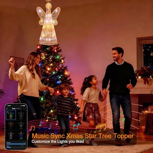 12" Smart Christmas Tree Star, Angel Tree Topper Star, 80 Lighting Modes, Multicolor Flash/Solid, App & Remote Control, Music Sync, DIY Colors, USB Powered for Xmas Holiday Decor - Image 6