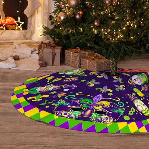 Mardi Gras Christmas Tree Skirt 36 Inch Carnival Party Xmas Ornament for Home Party Holiday Masquerade Decoration - Image 6