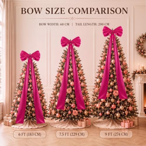Daifunli 24 x 79 Inches Giant Satin Bow Christmas Tree Topper,Rose Red - Image 3