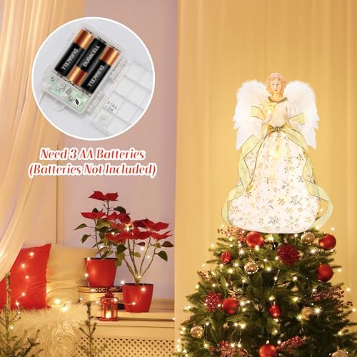 PEEKI Christmas Tree Topper, 15" Angel Treetop with Lights and Remote Control Timer, Christmas Tree Decoration for Holiday Ornament and Home Decor, Gold - Image 2
